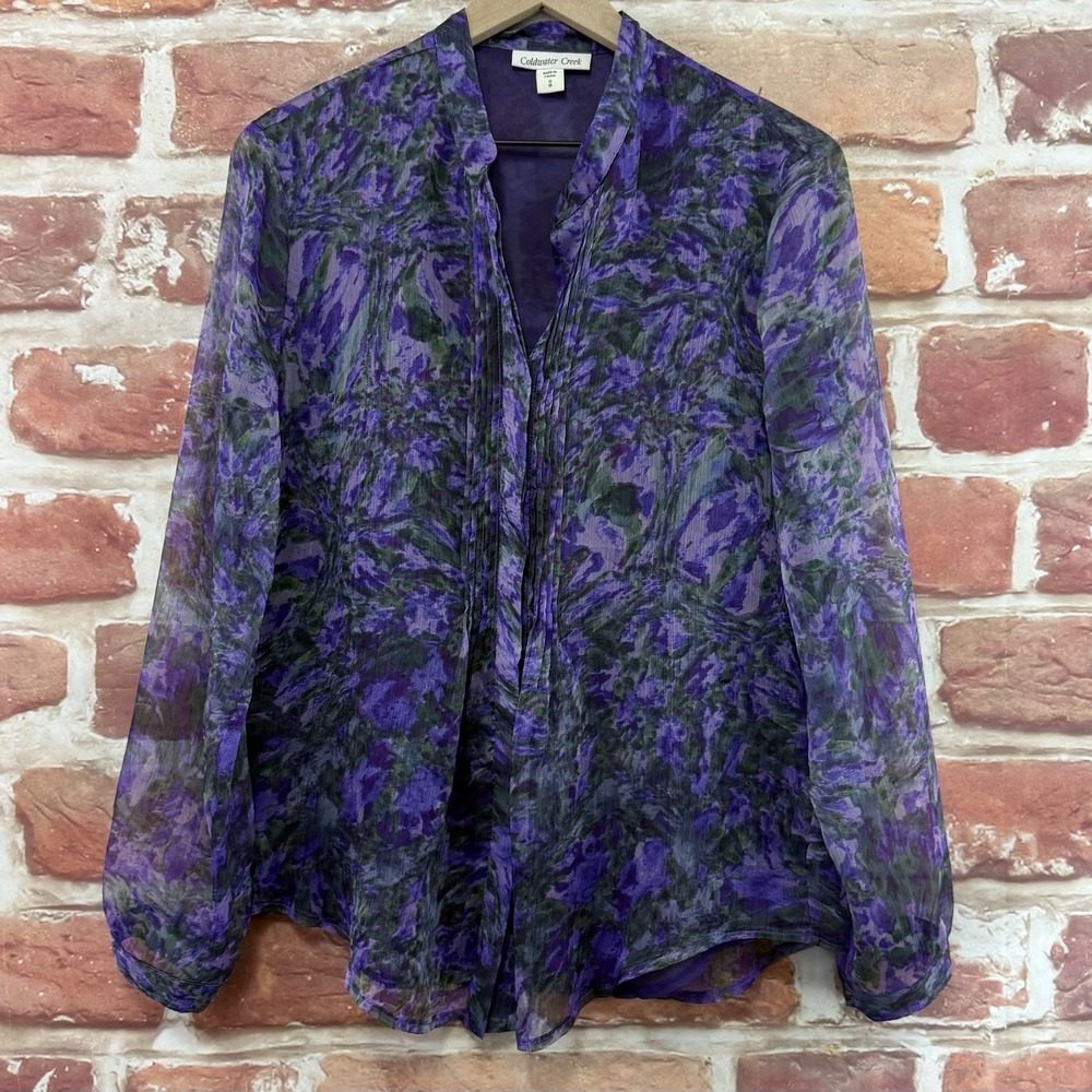 Coldwater Creek Top Women's S Multicolor Abstract Chiffon Casual Career Shirt